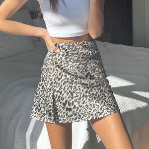 Princess Polly satin leopard skin mini skirt with slit